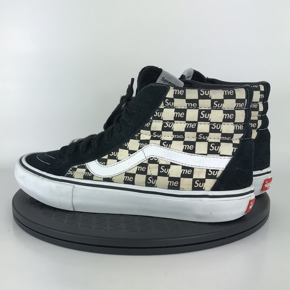 Vans x Supreme Sk8-Hi Pro Checkered Black/White Skate Shoes Men's Size 8.5 - Picture 7 of 16